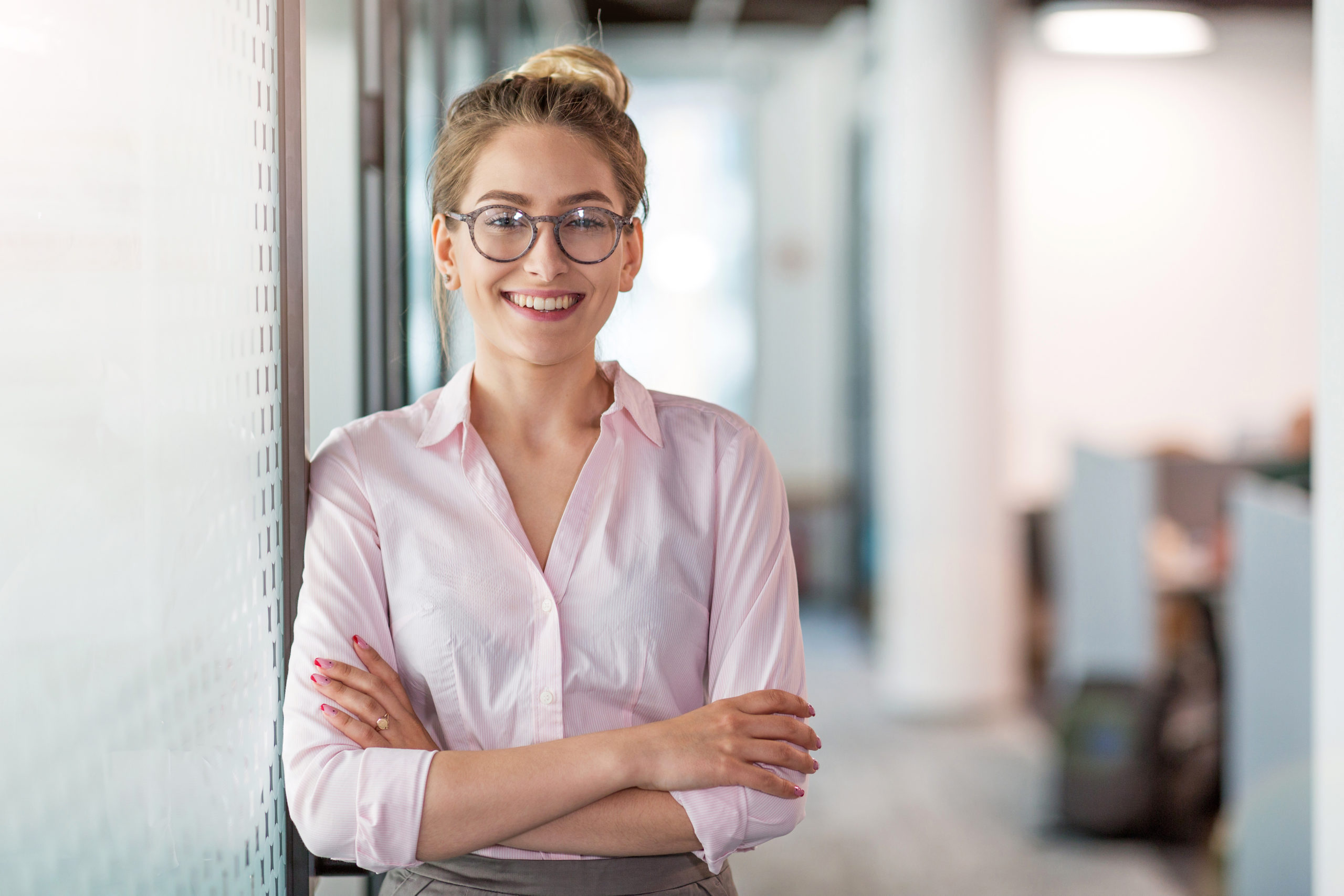 female talent management recruitment professional in pink shirt
