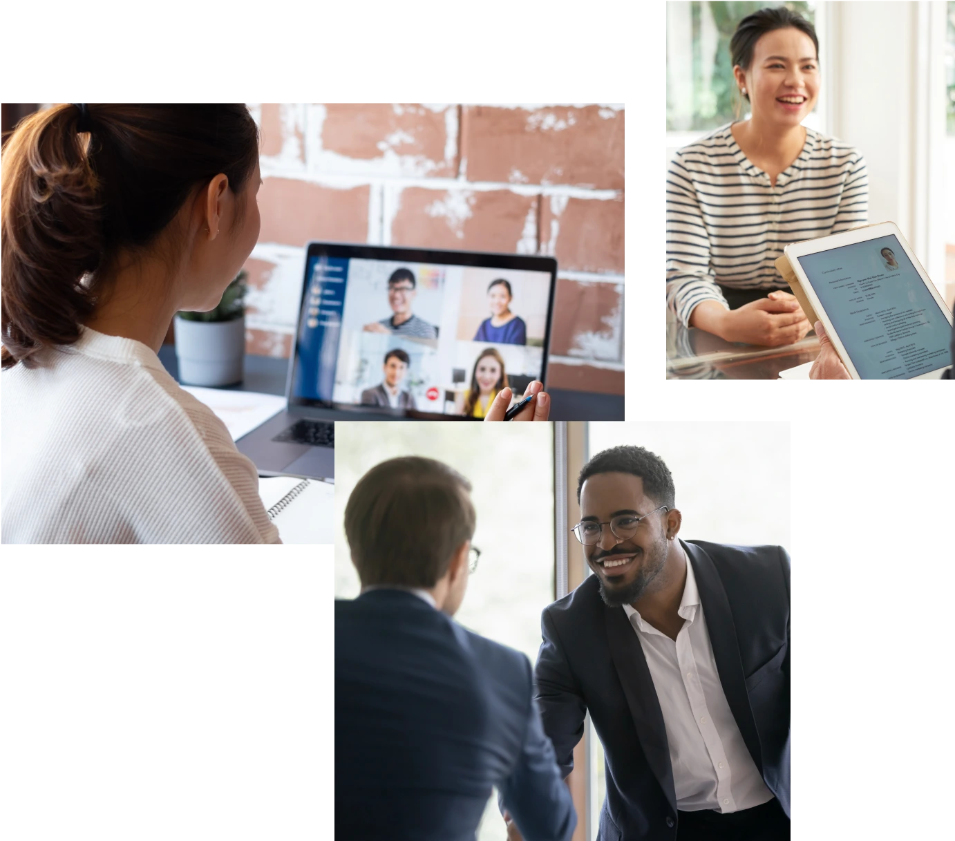 set of images of customer service recruiters meeting with clients