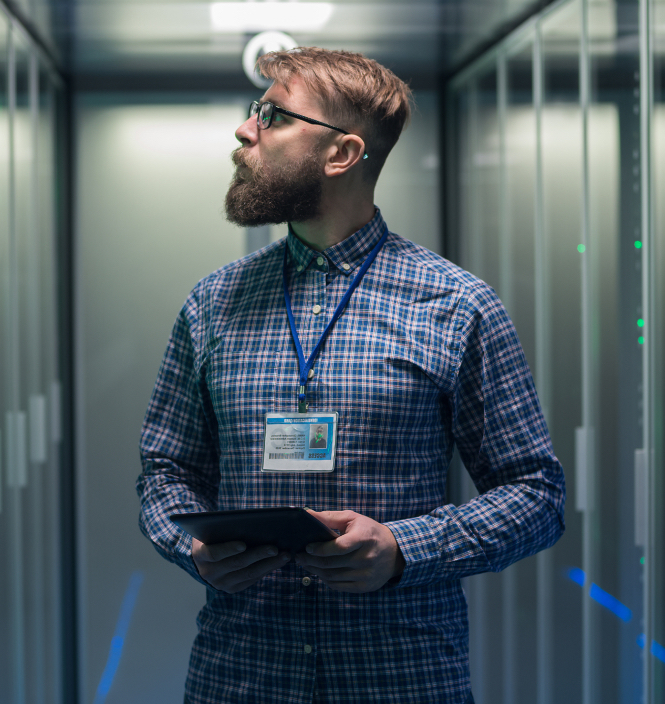 technology professional in blue shirt