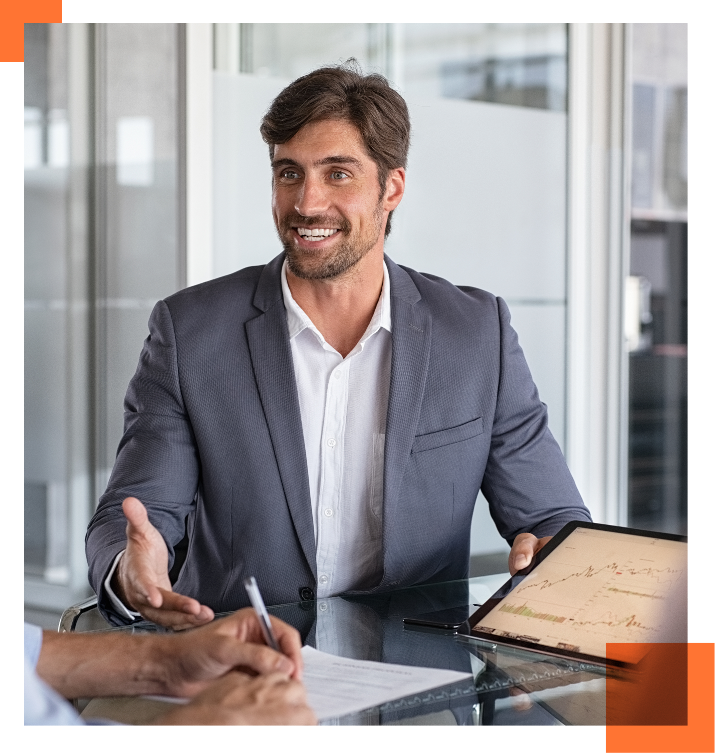 Male consultant shaking hands