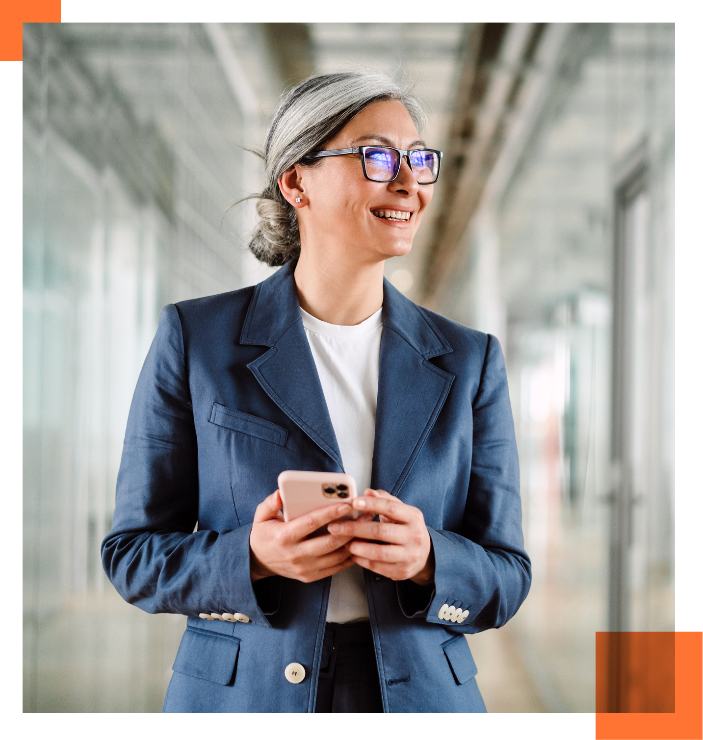 female CFO in blue suit